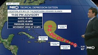 Tropical Depression Sixteen forms in the Atlantic