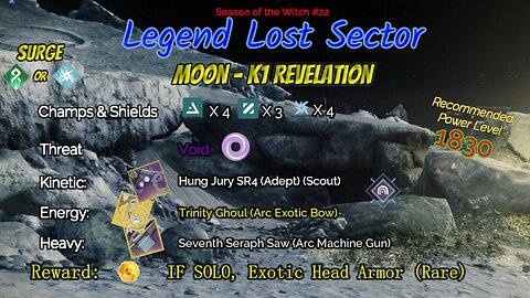 Destiny 2 Legend Lost Sector: Moon - K1 Revelation on my Solar Warlock 11-10-23