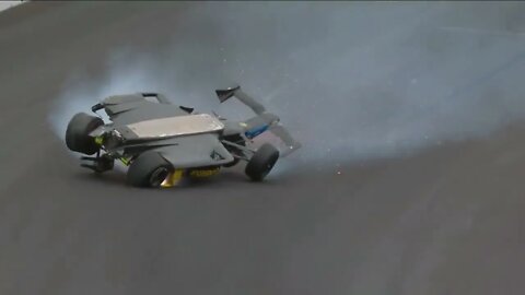 Colton Herta airborne, ends up upside down after a big crash #Indy500 #CarbDay