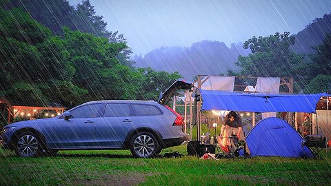 😍 Shall We Camping In The Rain? 💋 Secret Girl Friend In The Car | VOLVO V90 Cross Country