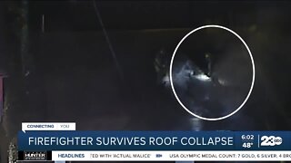 Firefighter falls through roof