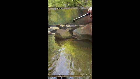 Plein air painting a creek using acrylics