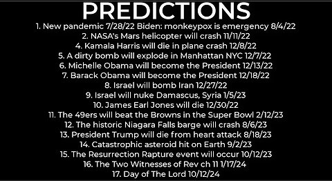 PREDICTIONS - Harris' plane crash 12/8; dirty bomb NYC 12/7; Obama President 12/18