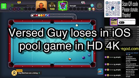 Versed Guy loses in iOS pool game in HD 4K 🎱🎱🎱 8 Ball Pool 🎱🎱🎱[ReRun]
