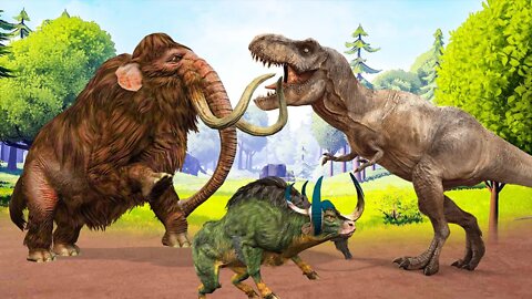 Zombie Dinosaur Vs Elephant Mammoth Fight Cow T-rex Chase Saved Woolly Mammoth Animal Fight Video