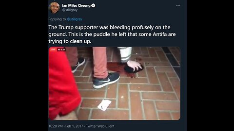 Feb 1 2017 Berkeley Milo's speech 1.9.3 'Anyone have bleach?' Antifa cleaning up blood from attack