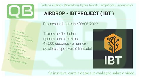 #Airdrop - #IBTPROJECT ( 180 #IBT ) - 31/06/2022