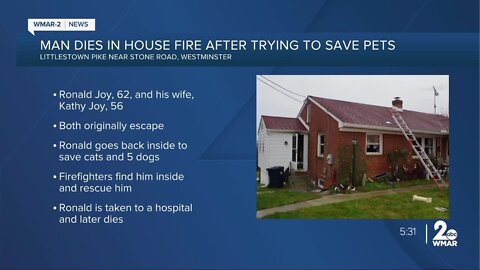 Westminster man dies in fire after trying to rescue pets