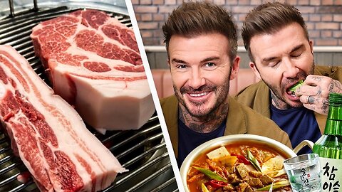 David Beckham tries the BEST Korean BBQ Pork Belly for the first time!!