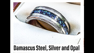 'Aquarius' Damascus Steel, Sterling Silver and Opal Ring