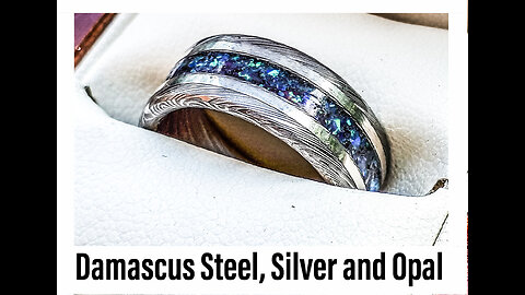 'Aquarius' Damascus Steel, Sterling Silver and Opal Ring
