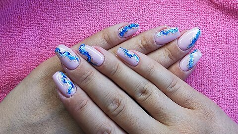 Pink Nails with semi-permanent nail polish,unique asymmetric model 💙💅🌊