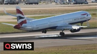 British Airways plane hits Heathrow runway in aborted landing during Storm Corrie