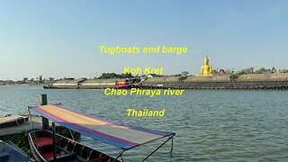 Tugboats and barge at Chao Phraya river in Thailand