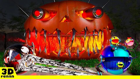 Pacman & Chain Chomp VS ROBOT HALLOWEEN PUMPKIN | Happy Haunting!