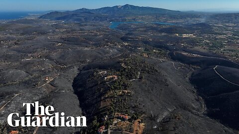 Drone footage shows scale of destruction caused by wildfires near in Greece