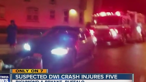Suspected DWI crash injures five