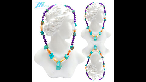 Free-shape Natural turquoise and orange spiny oyster with Amethyst beads gemstone