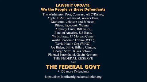 UPDATE ON OUR $500 TRILLION LAWSUIT AGAINST THESE DEFENDANTS - Friends of the Original Constitution