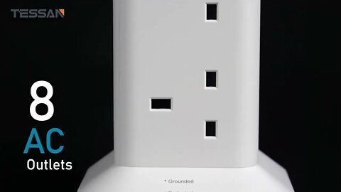 Tower Extension Cord Power Strip with 3 USB, TESSAN 8 Way Surge Protector