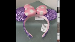 Disney Parks Purple Sequin Ears Headband with Pink with White Dots Bow #shorts