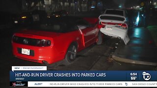 Driver crashes car into parked vehicles, leaves scene