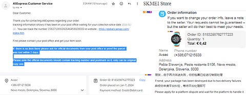 Aliexpress NOW claims watch awaits at postal office since Jan 18th, 2024 and crazy subcontractor