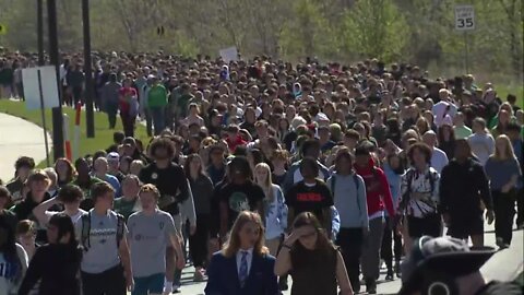 Staley High School students gathered for a unity walk for classmate Ralph Yarl