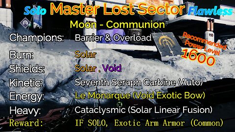 Destiny 2 Master Lost Sector: Moon - K1 Communion on my Warlock 11-25-22