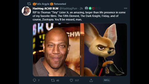 ACAB faggot makes a tweet about dead movie star who starred in a Police Furry movie..... LULZ