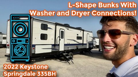 Washer and Dryer with a Huge Bunk Room and/or Desk | 2022 Keystone Springdale 335BH