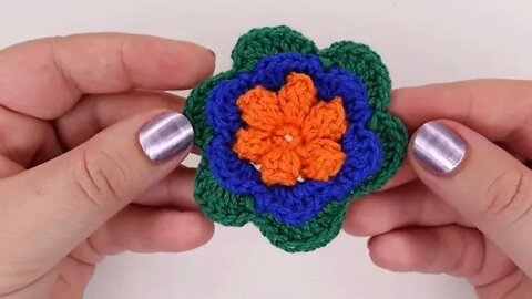 How to crochet 3D flower applique simple tutorial by marifu6a