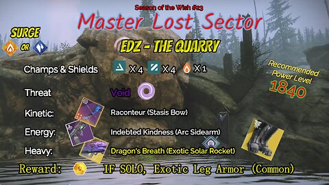 Destiny 2 Master Lost Sector: EDZ - The Quarry on my Arc Warlock 4-29-24