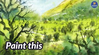 How to Paint Landscapes in Watercolour for Beginners | Mountains and Trees