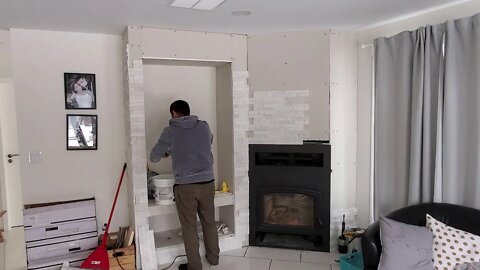 DIY White Manufactured Stone Fireplace Surround Time Lapse