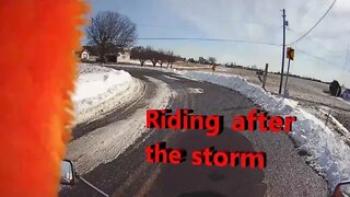 Lancaster County Pennsylvania in the snow. March Scooter ride. Safe Motorcycle riding hazards