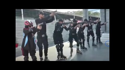 Roller Blade Police - More Ways To Shoot Guns From An Unstable Position - Gov Training At It's Best