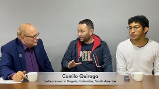 Entrepreneur Camilo Quiroga, Interpreter Angel Diaz, Bogota, Colombia
