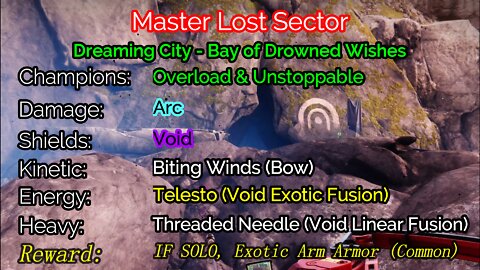 Destiny 2, Master Lost Sector, Bay of Drowned Wishes on the Dreaming City 1-15-22