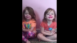 Twin girls discover lipstick, hilarity ensues