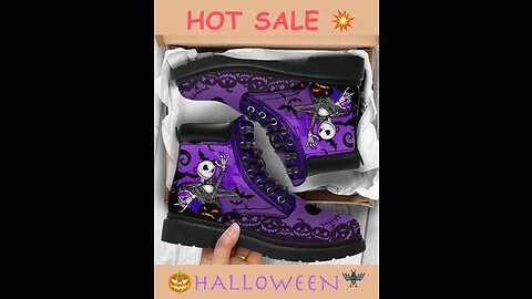 Halloween Skull Pumpkin Bat Purple Upper Boots -Halloween Style, Pumpkin