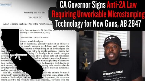 CA Governor Signs Anti-2A Law Requiring Unworkable Microstamping Technology for New Guns, AB 2847