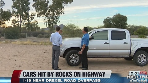 Cars hit by rocks while driving on I-19