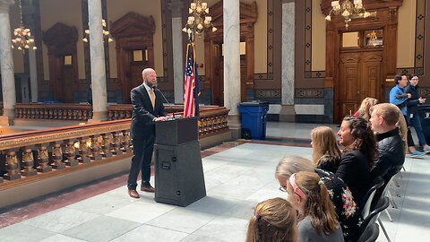 Congressional candidate Charles Bookwalter gives remarks at the Indiana Statehouse on March 30 2023