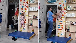 Dad Installs Homemade Climbing Wall For His Daughter