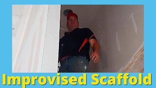 Finishing Drywall with Improvised Scaffold