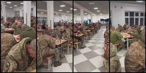 The dining hall of the Ukrainian army is full of gray-haired soldiers