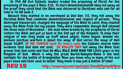 Rev. 19. WHAT GREAT AND AWFUL SECRETS HAVE THE ENLIGHTENED POPES IN ROME KEPT FROM THE DUMB LAYPEOPLE?