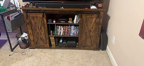 VASAGLE TV Stand with Storage and Sliding Barn Doors, 53.9”, Rustic Brown & Coffee Table for Li...