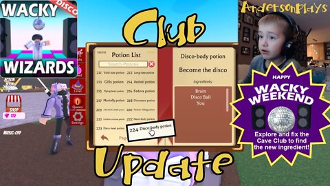AndersonPlays Roblox Wacky Wizards CLUB UPDATE - All Potions and How To Get Disco Ball